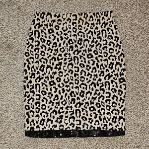 Joseph Ribkoff Black and Cream Leopard-Print Pencil Skirt